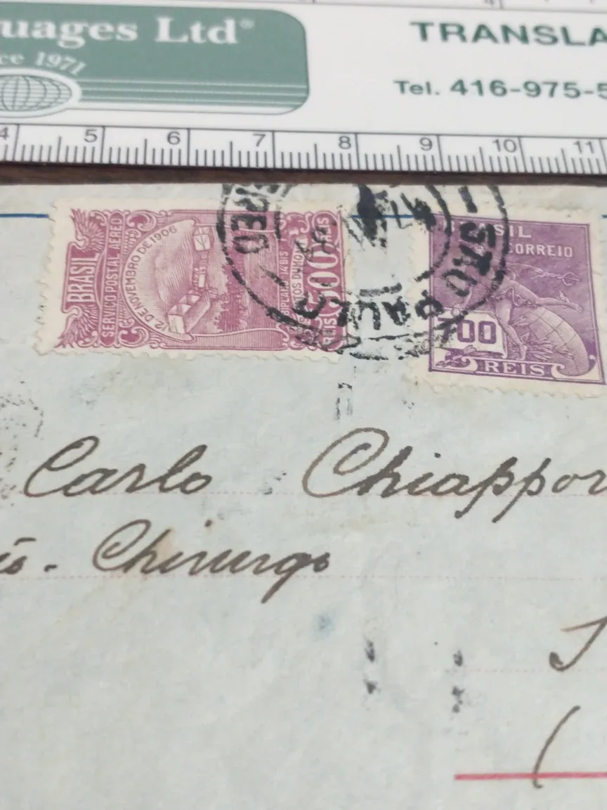 1934 airmail cover, Brazil to Italy missing one of three stamps image indicator(2)