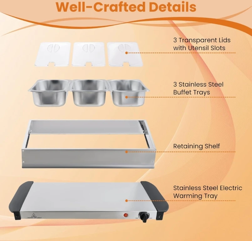Buffet Server Food Warmer, Triple Tray - photo 2