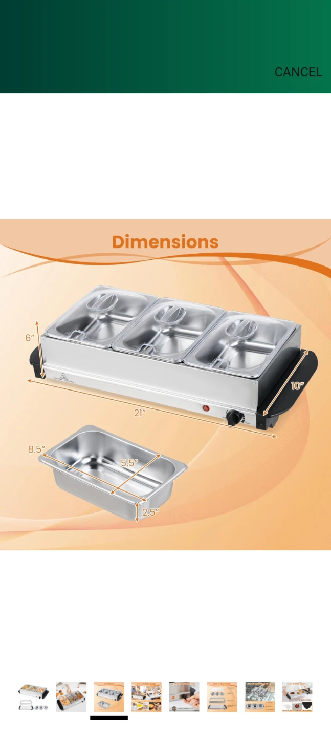 Buffet Server Food Warmer, Triple Tray - photo 3