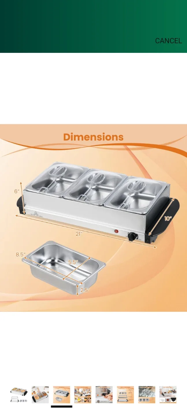 Buffet Server Food Warmer, Triple Tray image indicator(3)