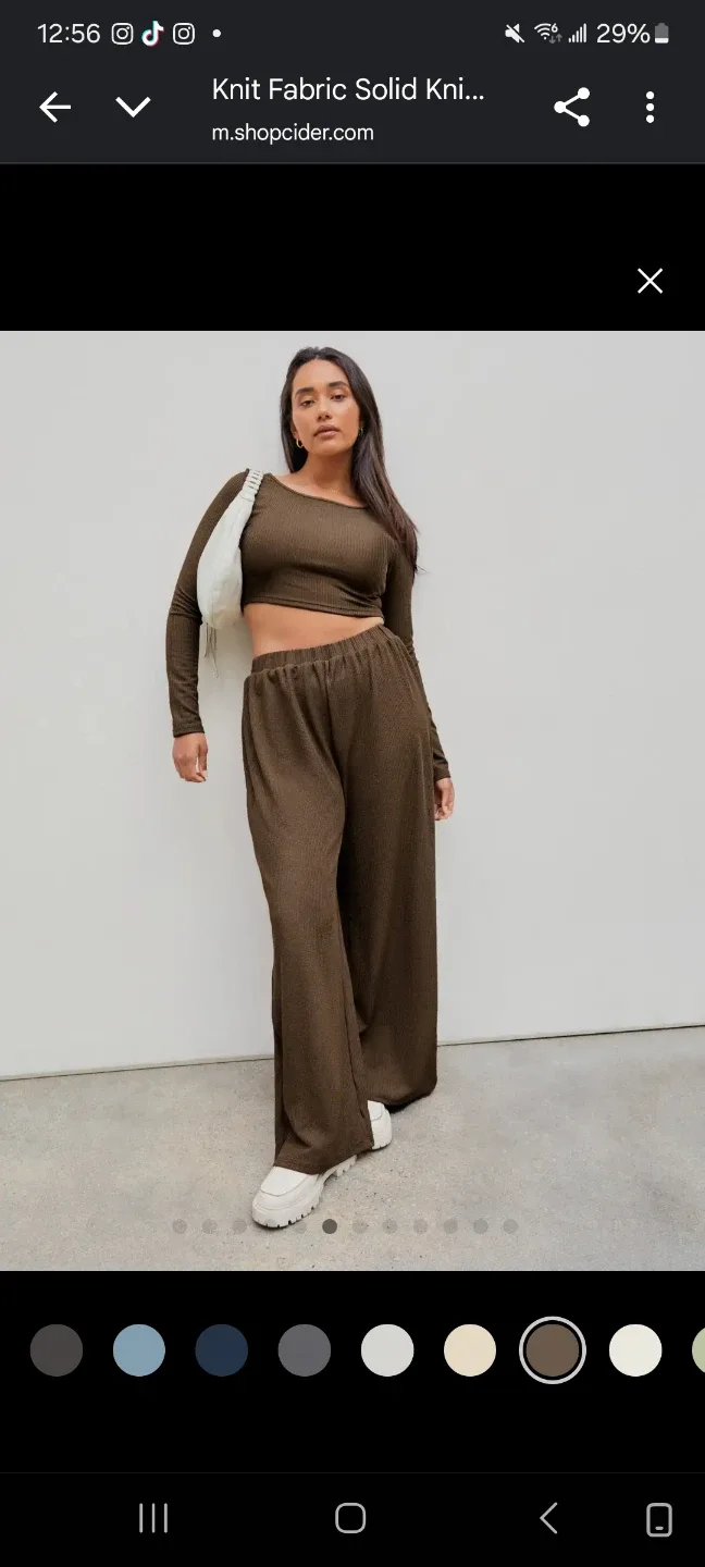 Cider Khaki & Brown Knit Wide Leg Pants