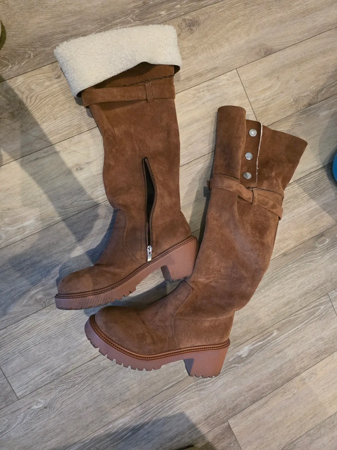 Brown Suede Knee-High Boots