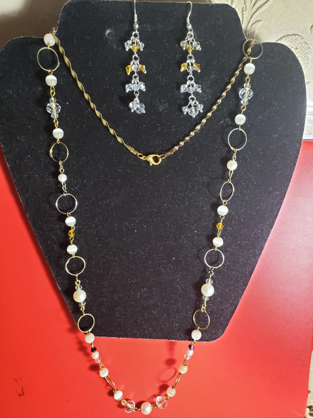 New long  beaded bead necklace and earrings set - photo 4