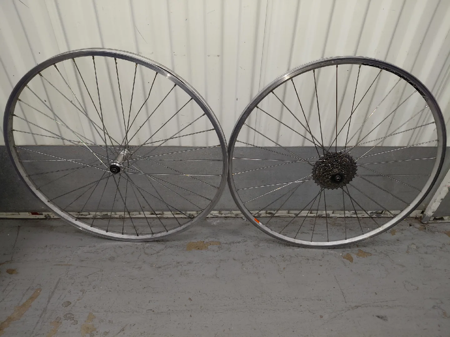 Pair of Silver Bicycle Wheels 27" Trued