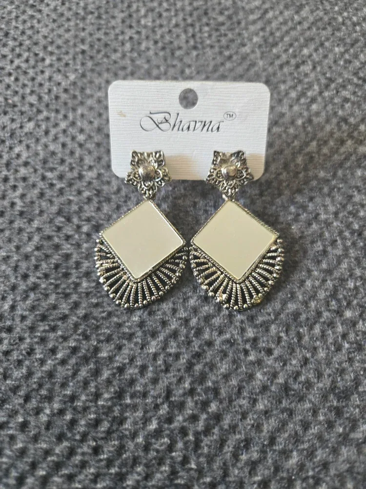 Bhavna Silver Tone Mirror Earrings
