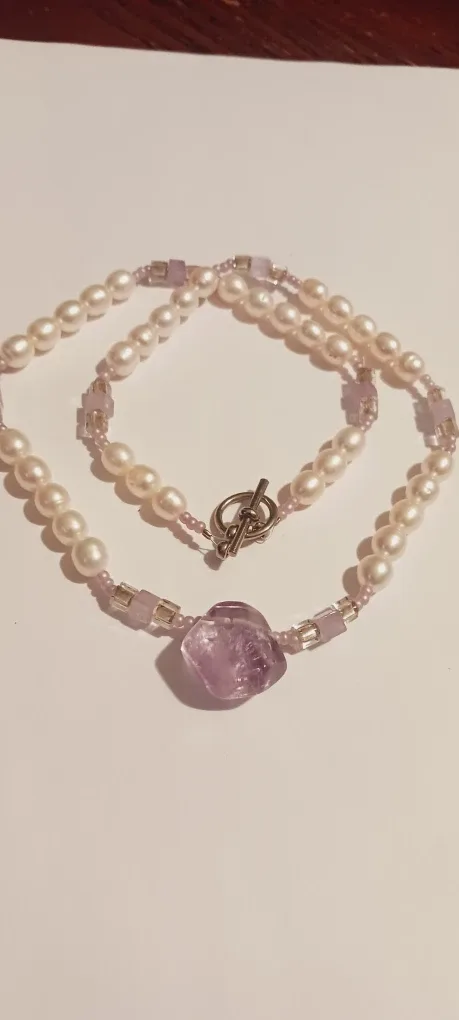 Genuine Freshwater Pearl & Amethyst Stone Necklace image indicator(2)