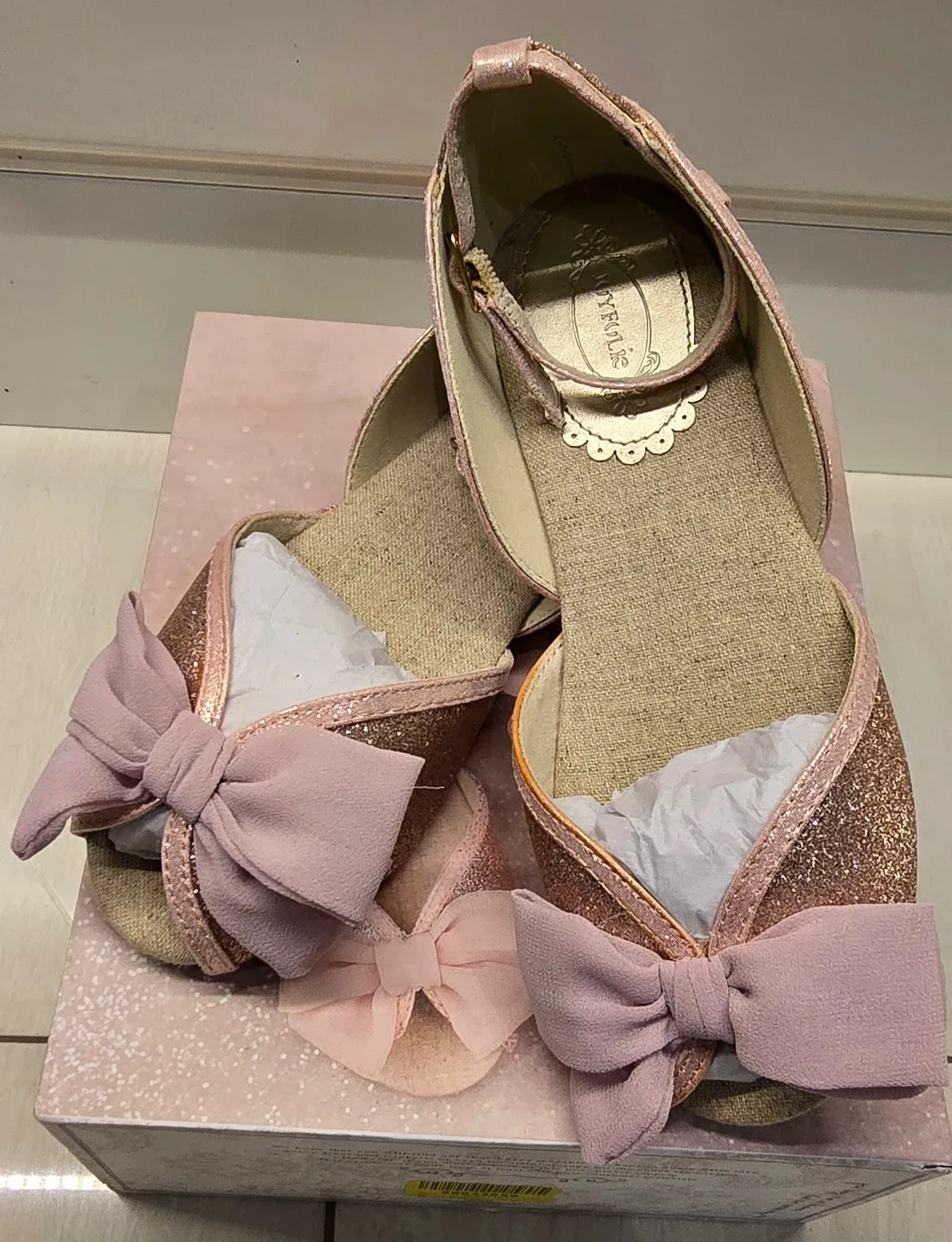 NEW! Girl's Joy Folie Blush Pink Glitter Flats! - Size 2 - Youth thumbnail