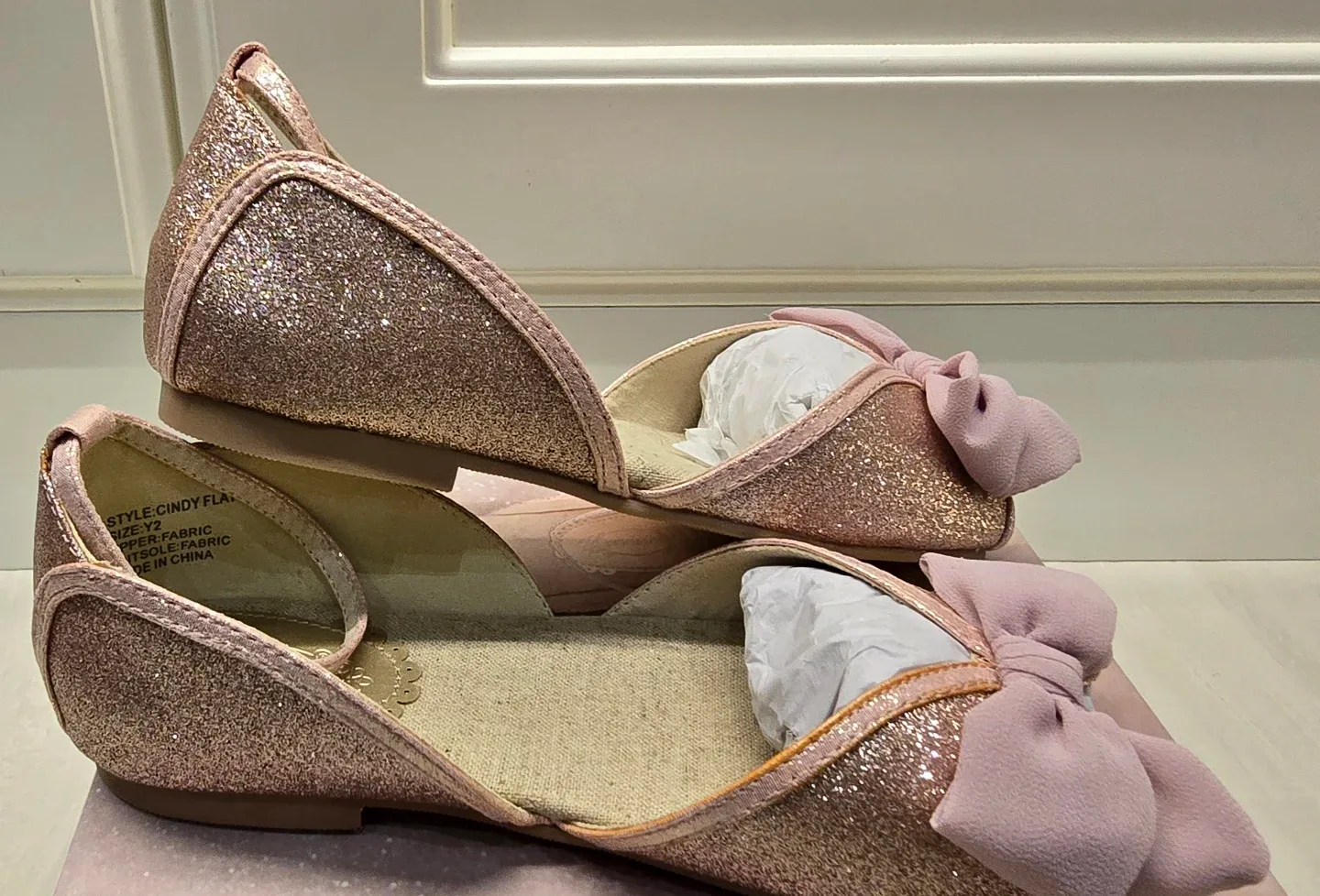 NEW! Girl's Joy Folie Blush Pink Glitter Flats! - Size 2 - Youth image indicator(4)