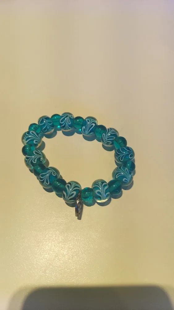 Teal Beaded Bracelet with Charm