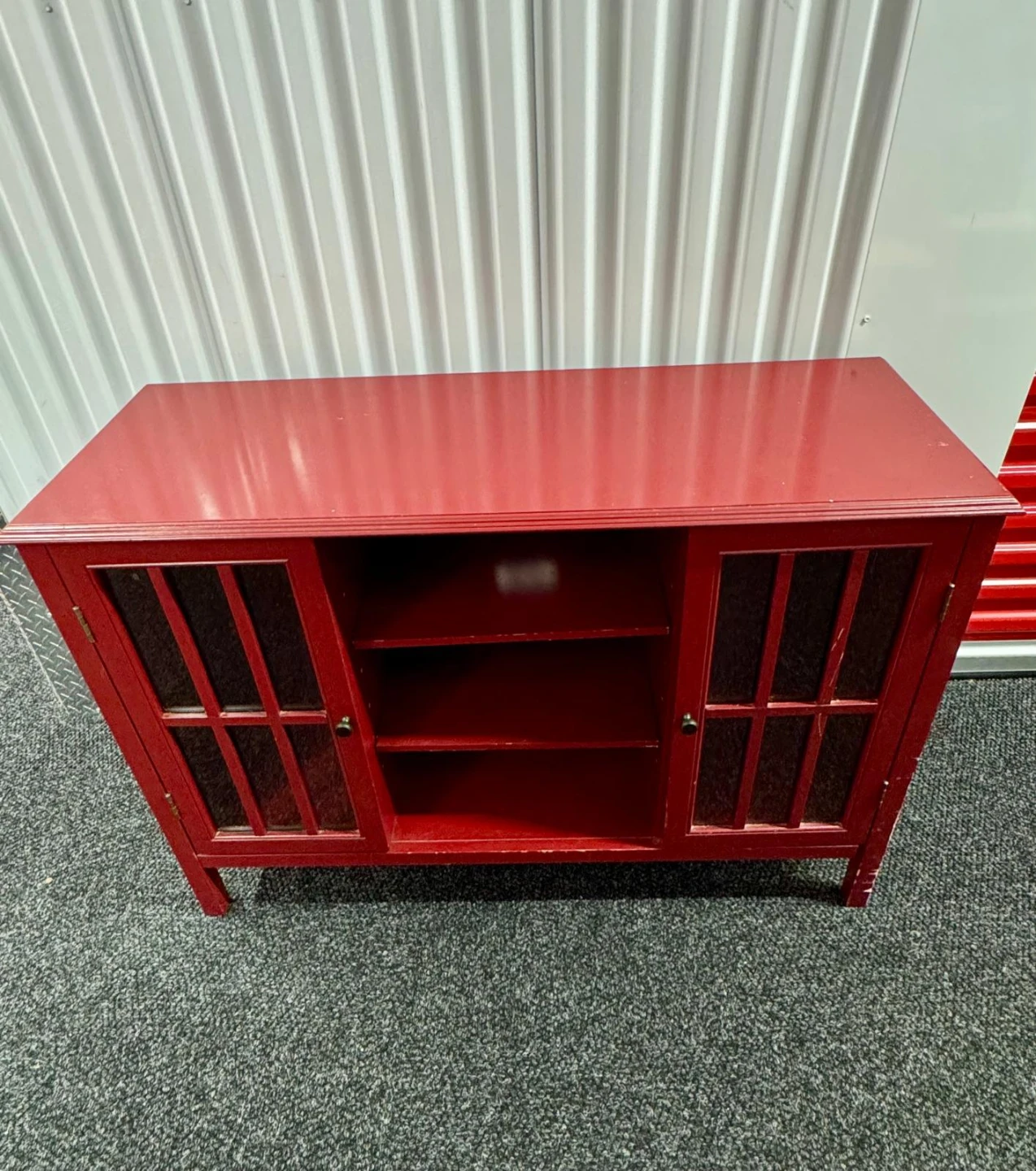Red Media Cabinet with Glass Doors - photo 2