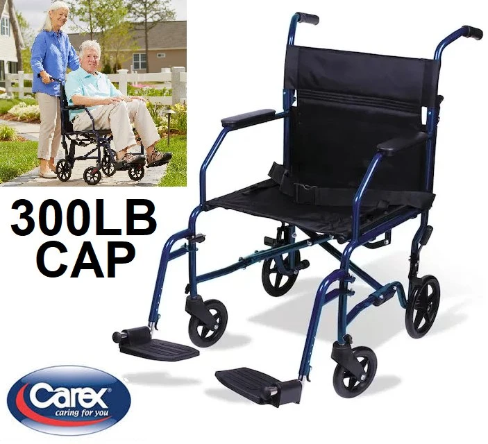 CAREX FOLDABLE TRANSPORT WHEELCHAIR - 300Lbs capacity