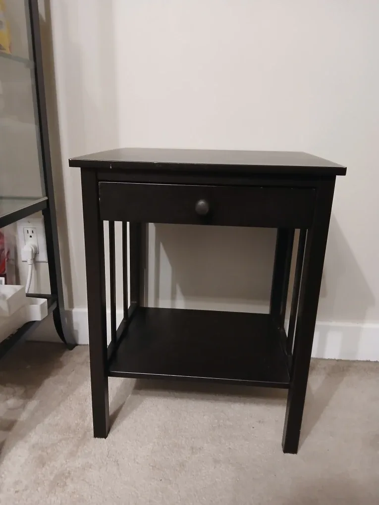 Small dark side table with drawer