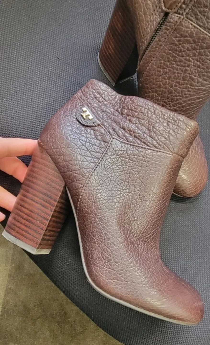 Tory Burch Brown Leather Heeled Booties, Size 7 image indicator(7)