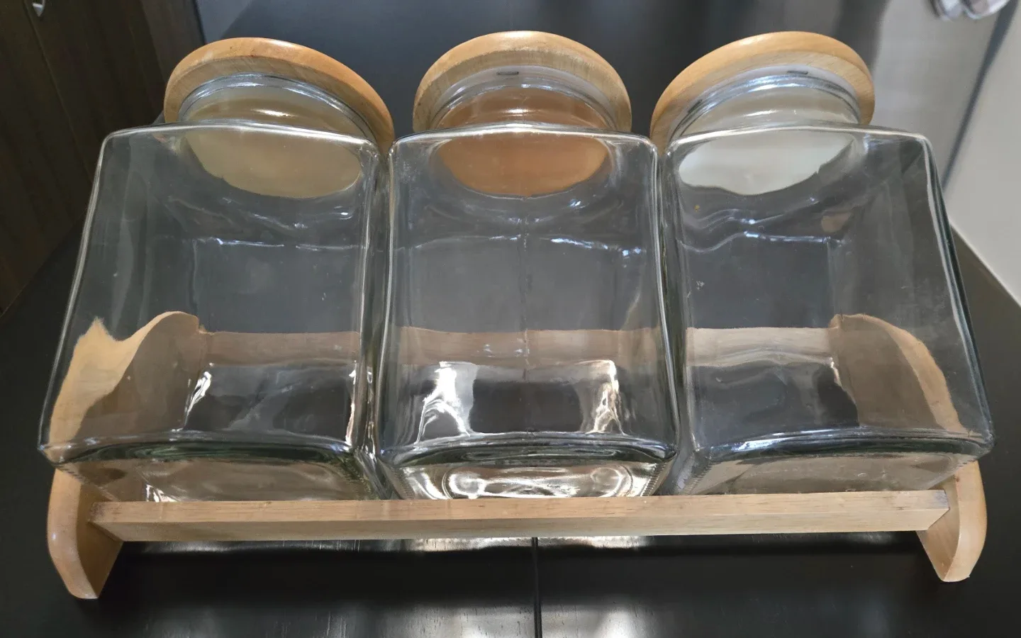 Vintage Glass Cannister Set with Wood Lids image indicator(6)