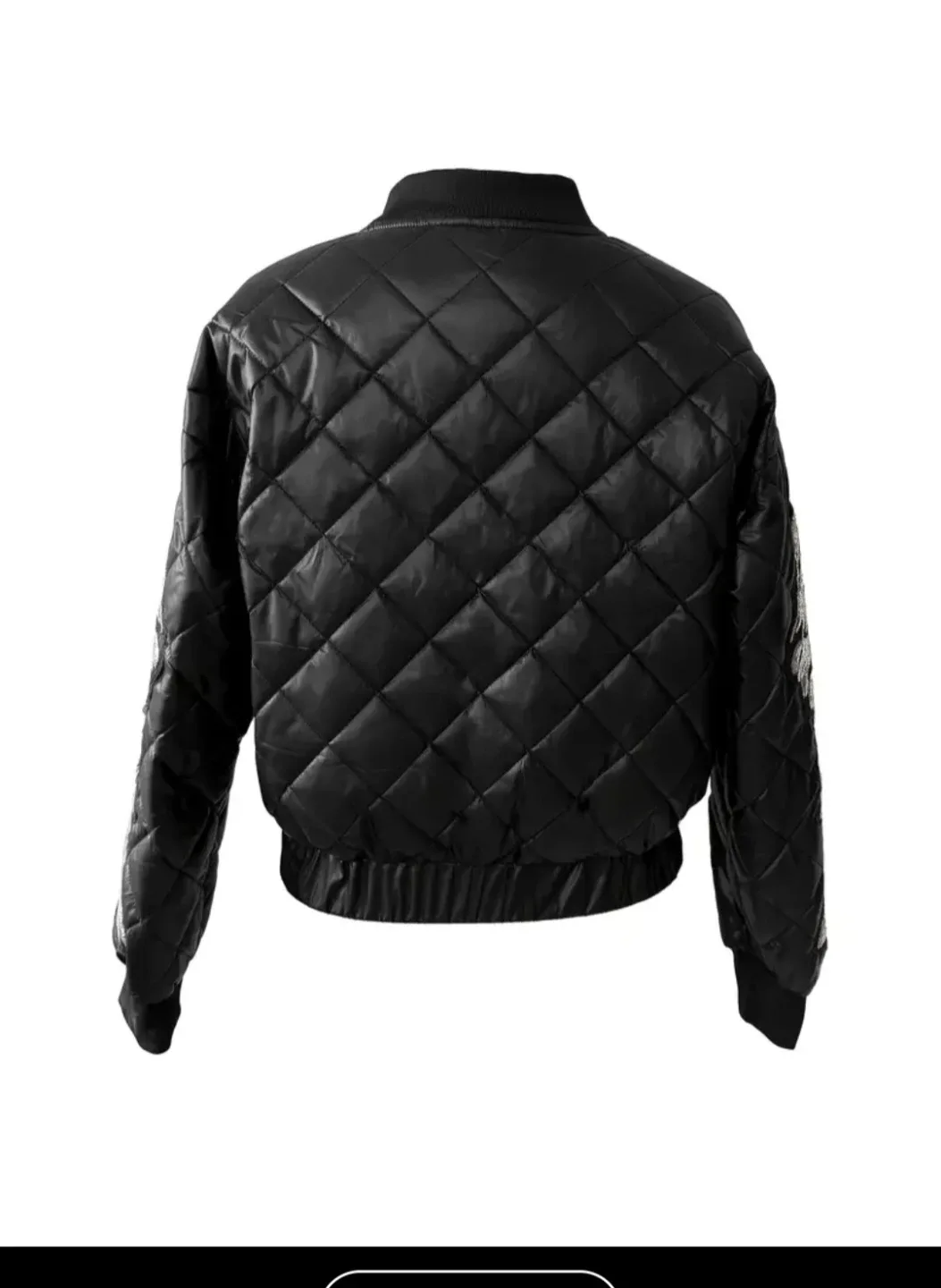 Black Quilted Bomber Jacket with Wing Design✨️🧥 image indicator(2)