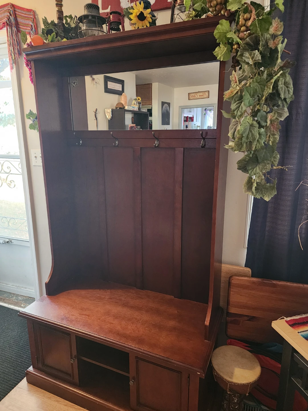 Hall Tree with Bench & Mirror