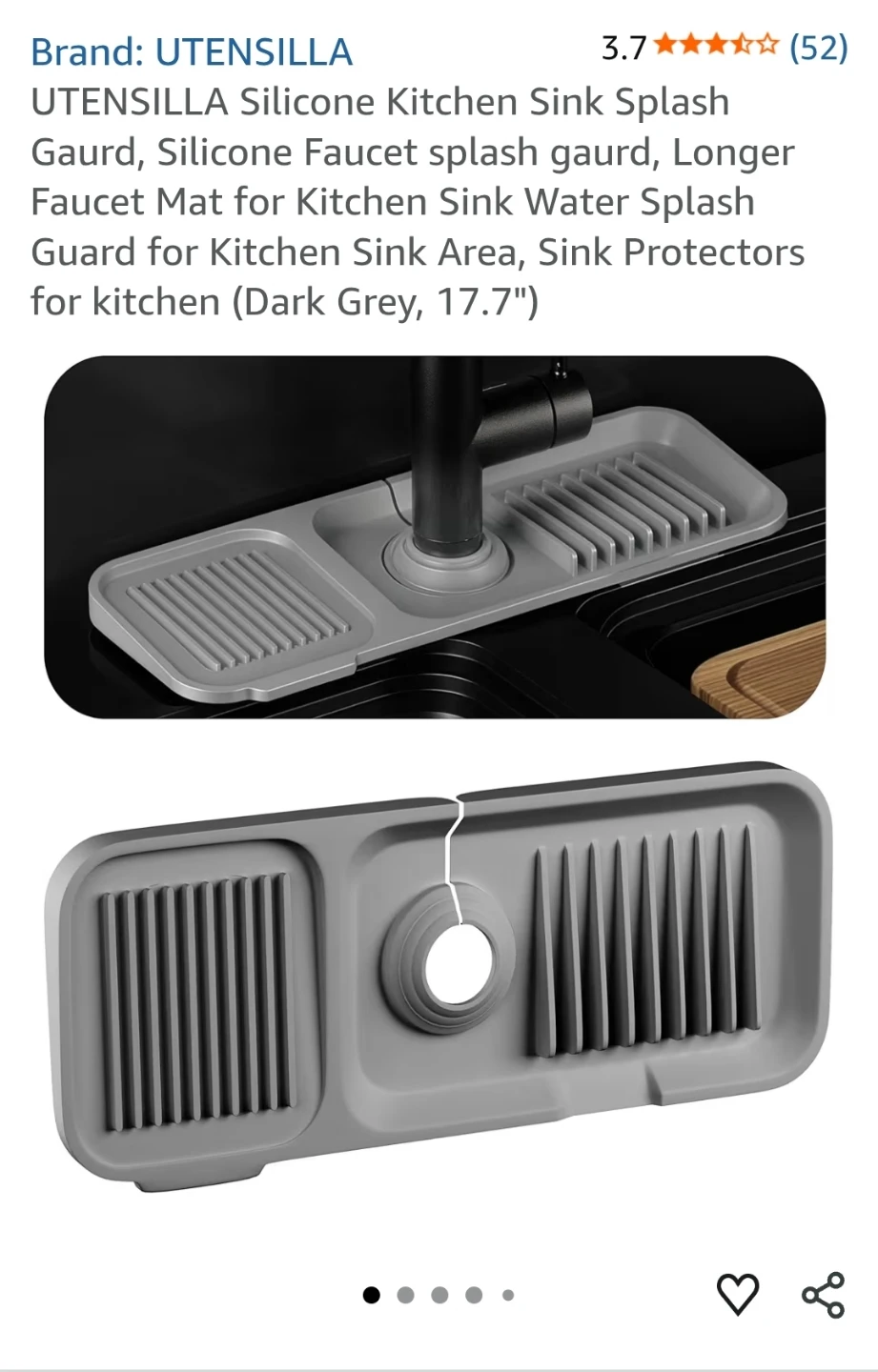 UTENSILLA Silicone Kitchen Sink Splash Guard - Dark Grey