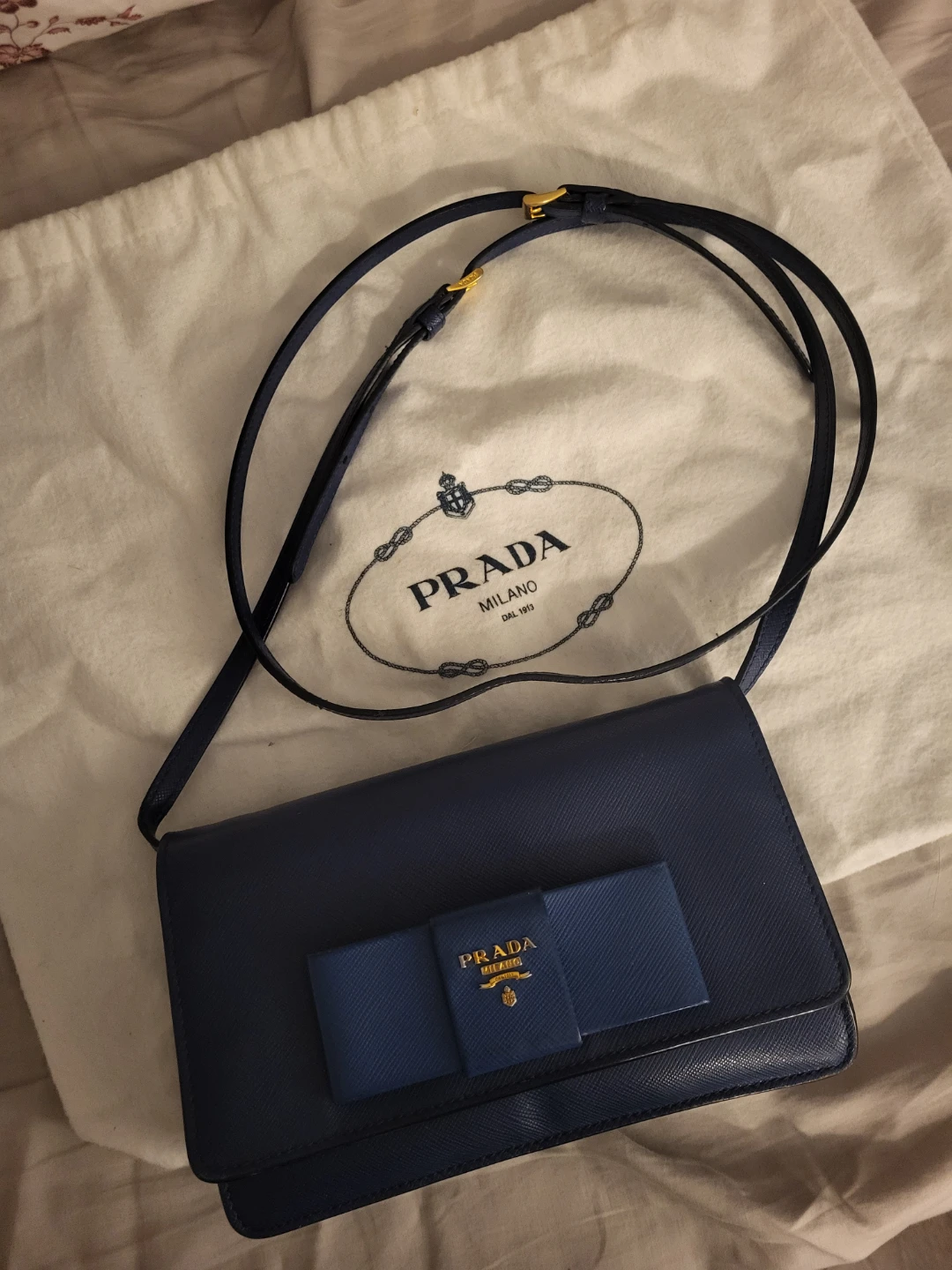Prada Blue Crossbody Saffiano leather with bow