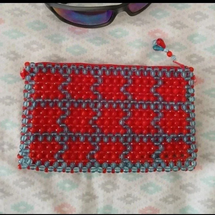 Handmade Beaded Coin Purse - Red & Blue
