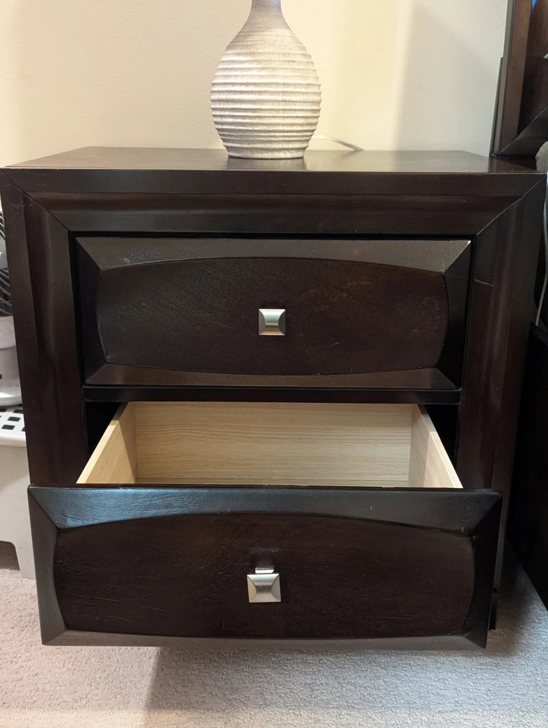 Dark Wood 2-Drawer Nightstand - photo 5