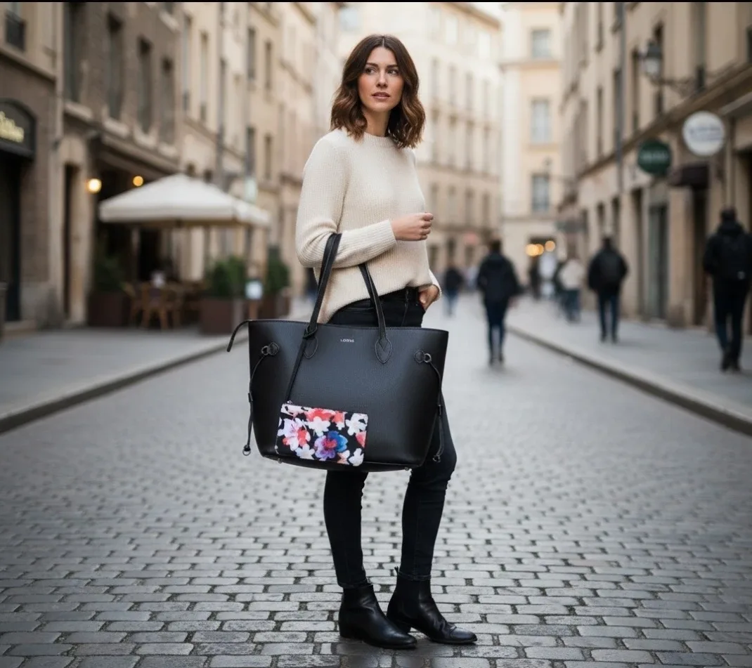 NWOT Lodis Bliss Black Pebbled Leather Large Tote Bag