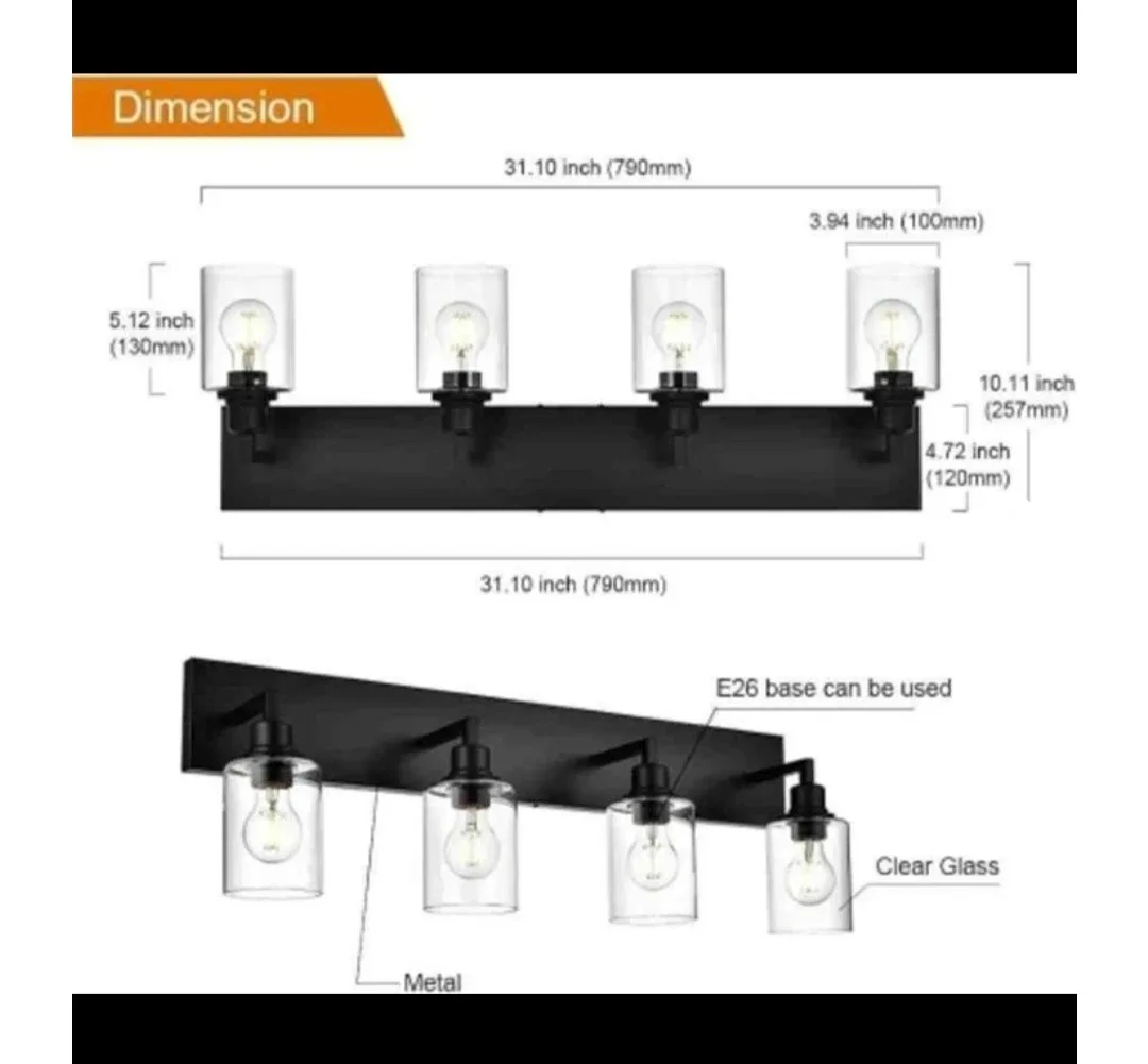 New VINLUZ 4-light Farmhouse Vanity Light – Matte Black image indicator(2)