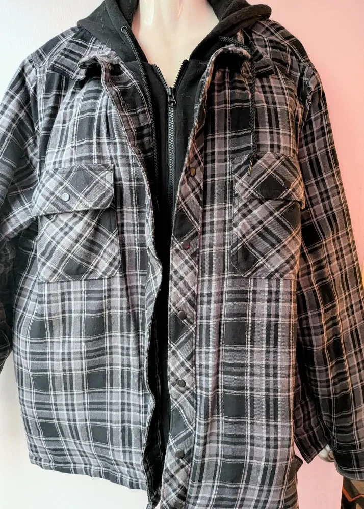 Plaid Flannel Shirt Jacket with Hood preowned sz XXL