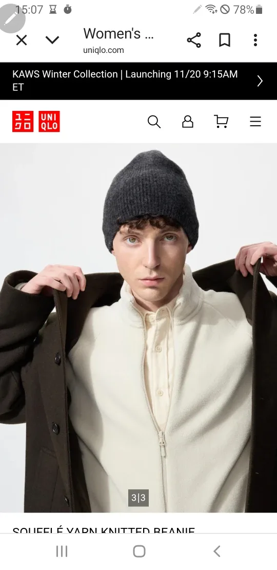 Uniqlo Soufflé Yarn Knitted Beanie - Dark Gray image indicator(2)