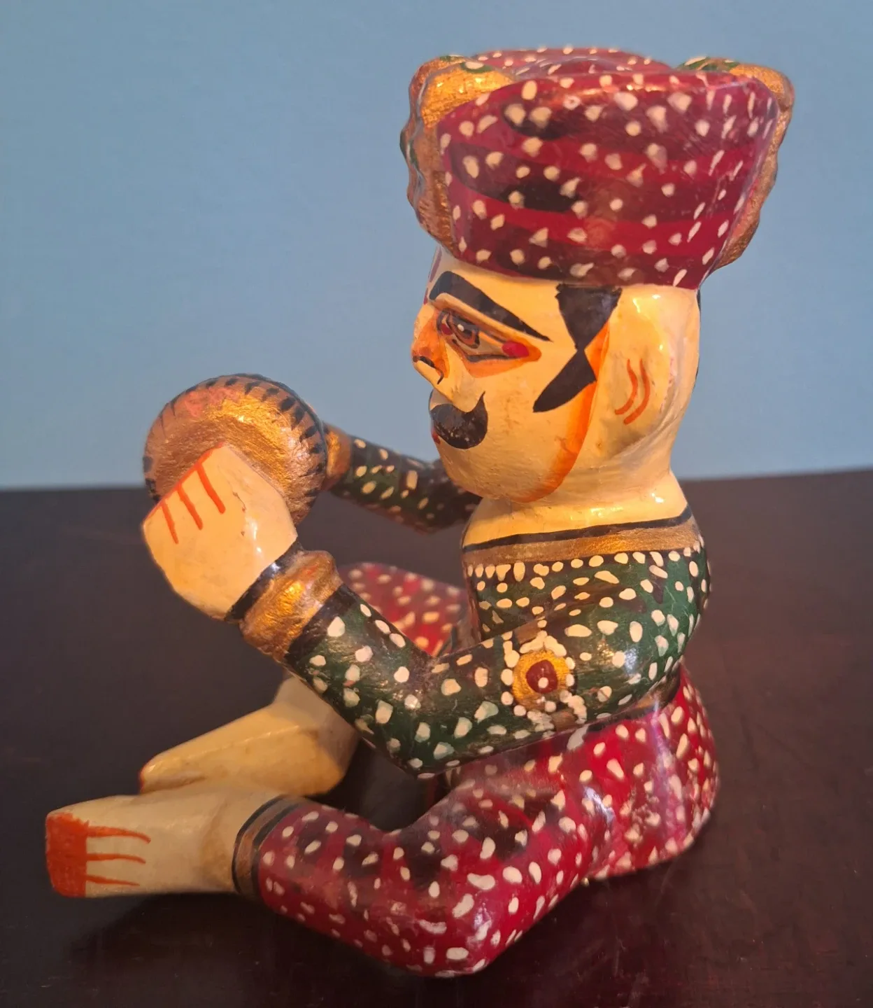 Vintage Rajasthani  Musician Wooden Figurine image indicator(4)