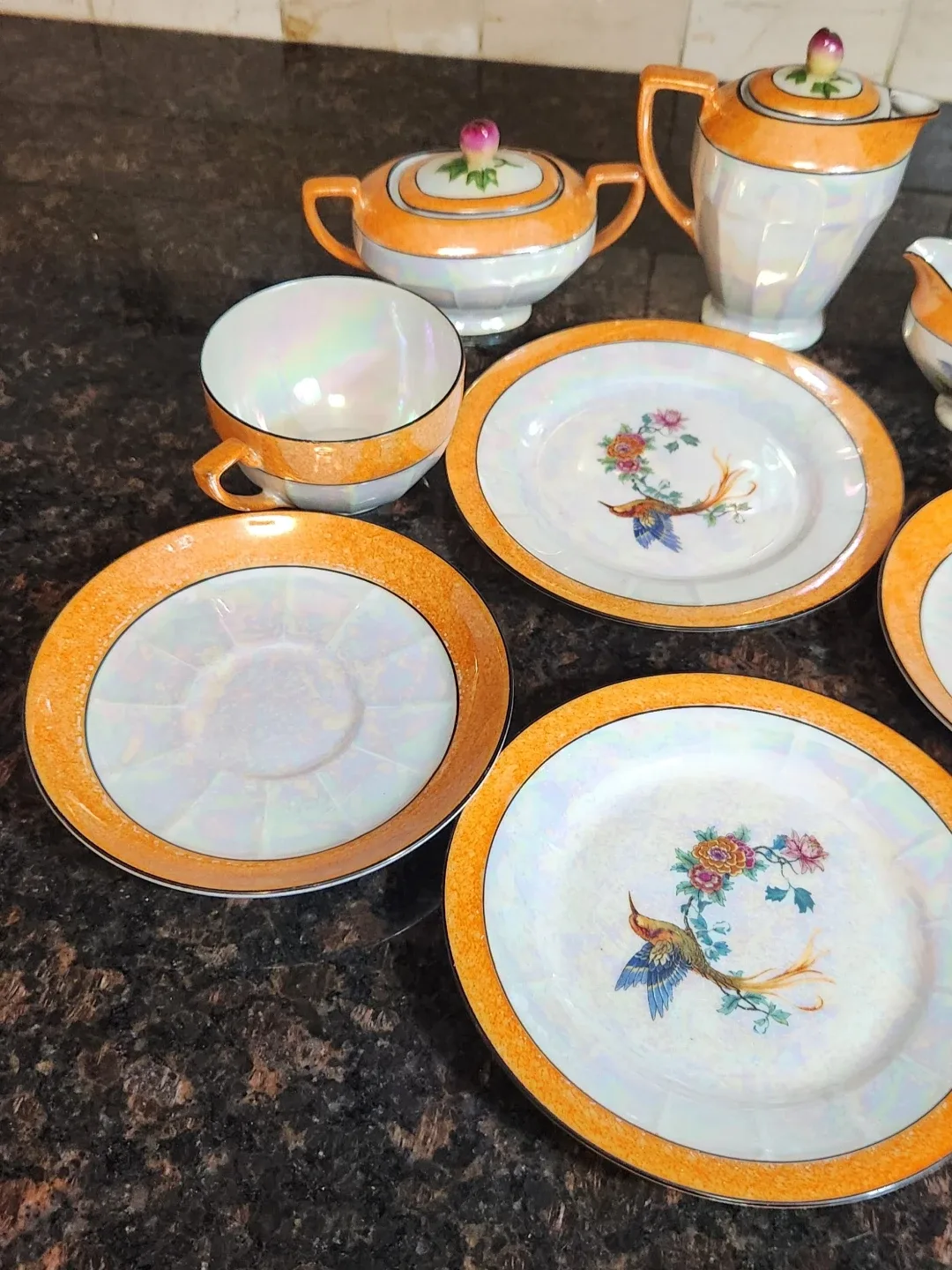 Vintage Japanese Tea Set with Bird Design image indicator(7)