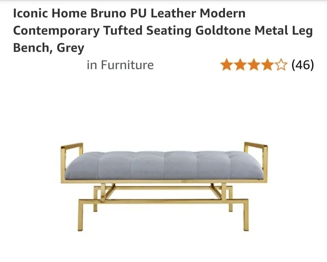 Iconic Home Bruno Grey Leather Bench