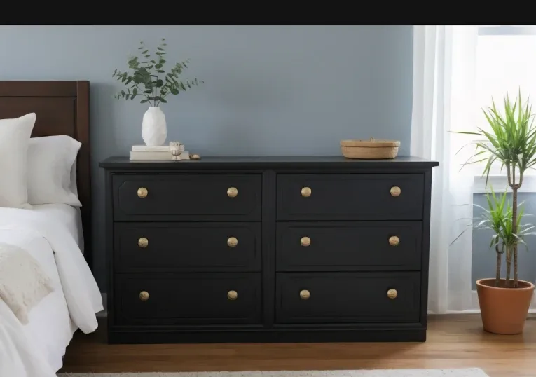 Black Dresser with Gold Knobs