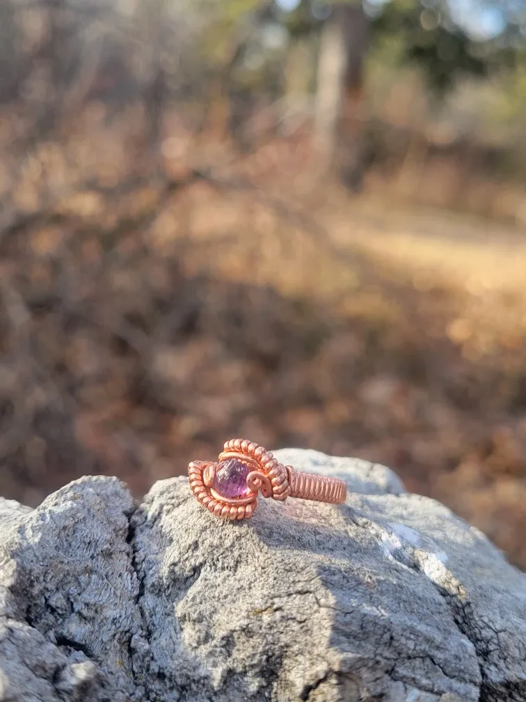 Handmade moonstone and amethyst Copper Wire Wrapped Rings image indicator(3)
