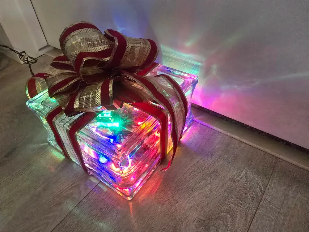 Glass Light-Up Christmas Present Box $15 each. image indicator(4)