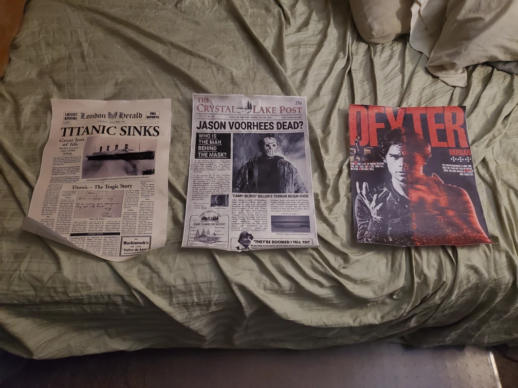 Newspaper Art - Titanic, Jason, Dexter