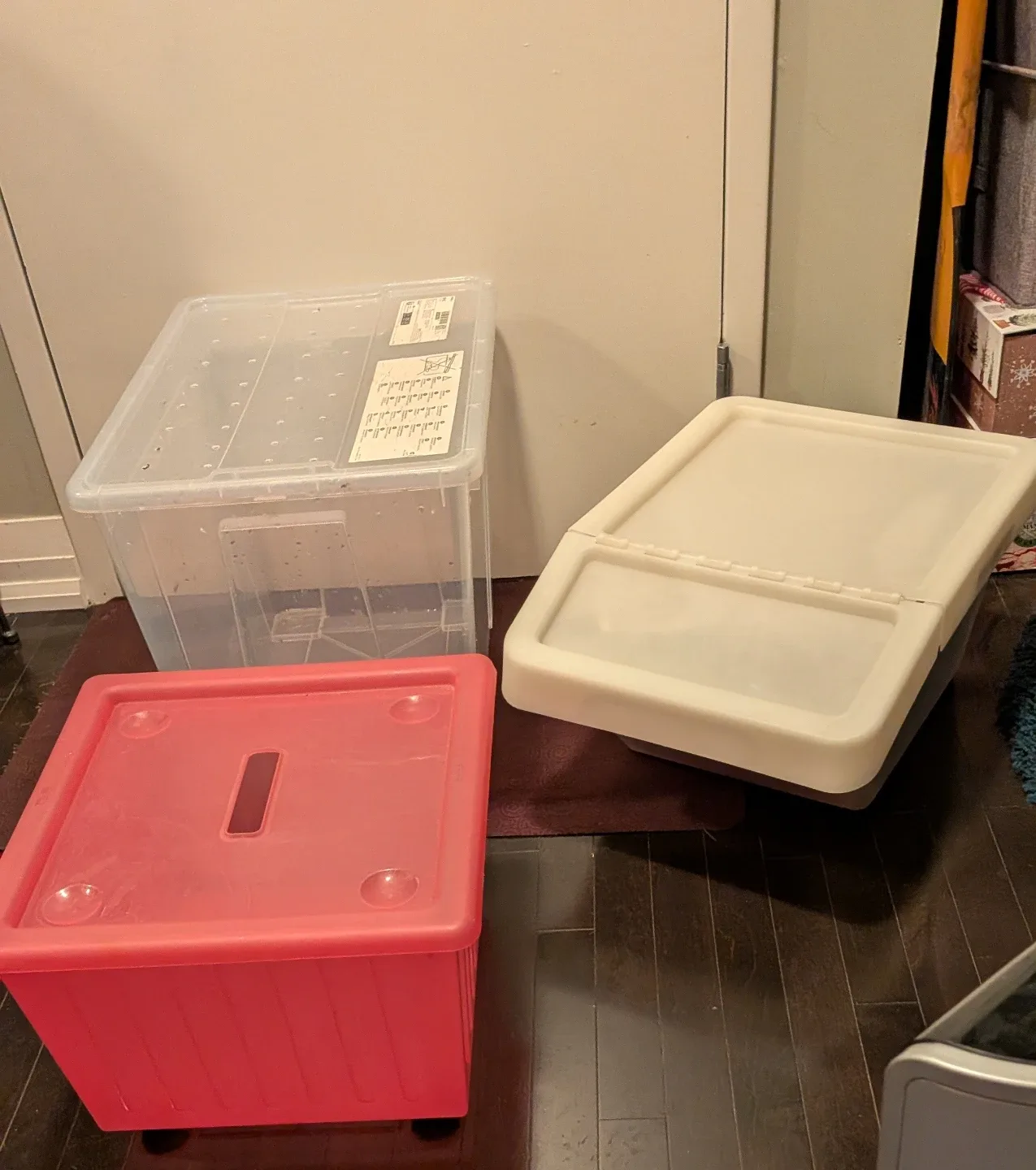 3 Storage Bins w/Lids - Pink, Clear and White image indicator(2)