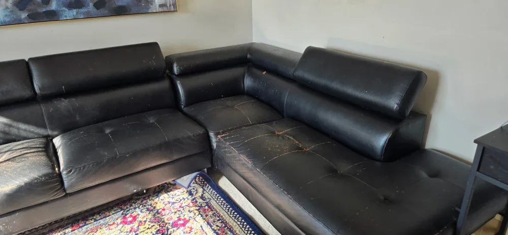 Black Leather Sectional Sofa - Used Condition