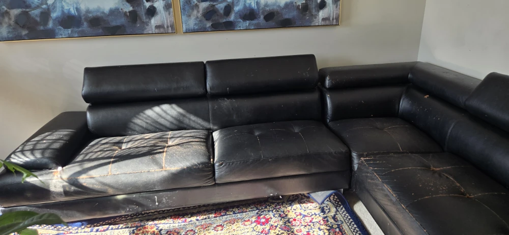 Black Leather Sectional Sofa - Used Condition - photo 2