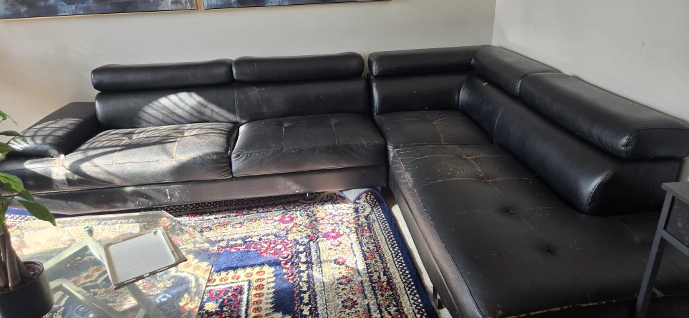 Black Leather Sectional Sofa - Used Condition - photo 3