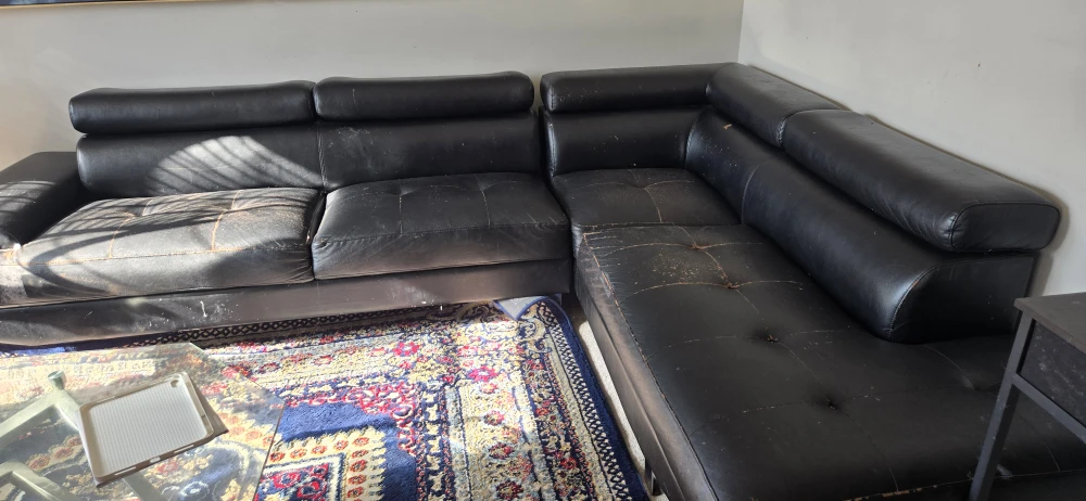 Black Leather Sectional Sofa - Used Condition - photo 4