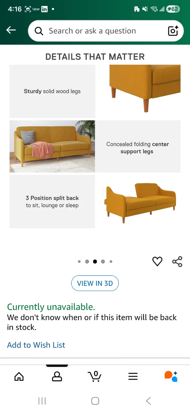 Convertible Sofa Bed - Mustard Yellow - photo 4