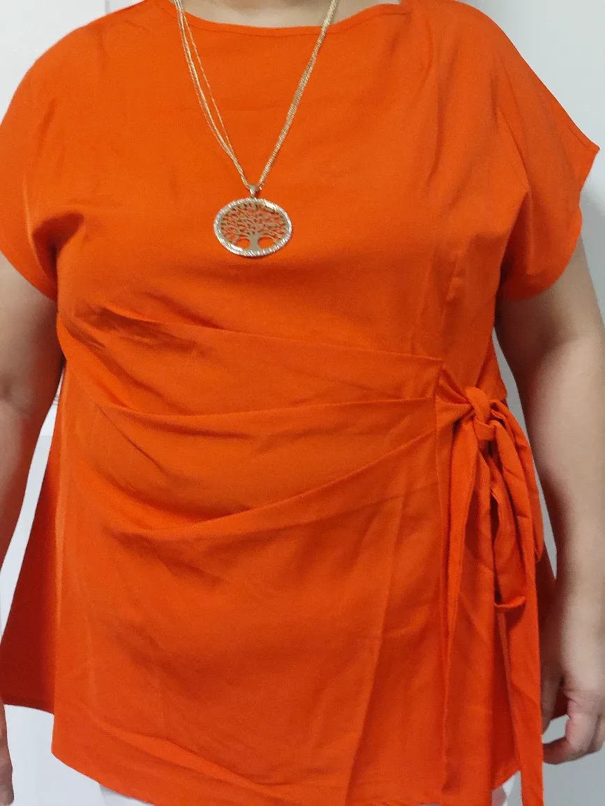Orange Red Wrap Blouse
