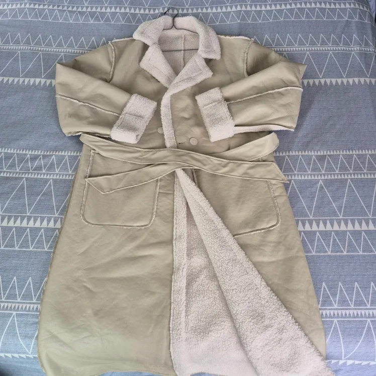 Faux Leather Trench Coat with Faux Fur Lining Size M-L