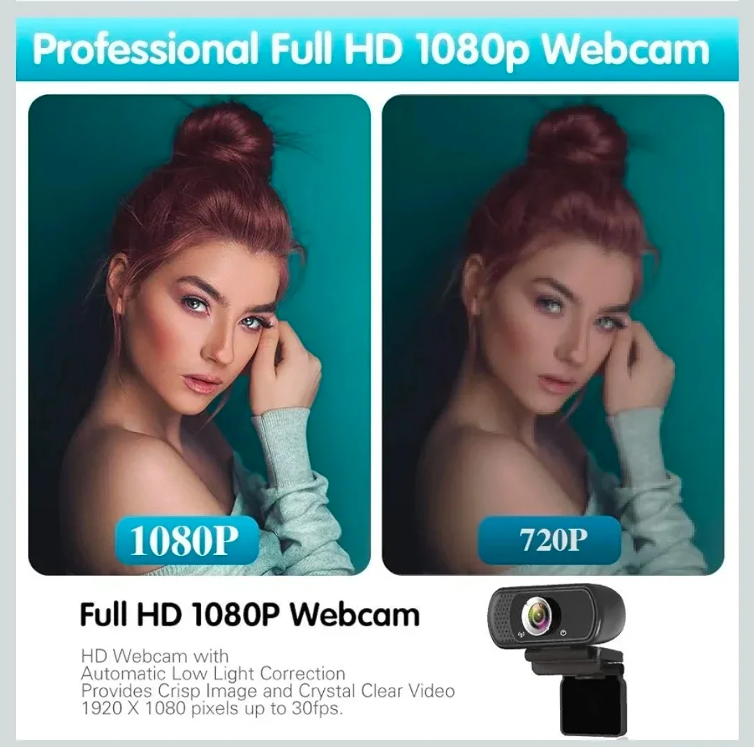 Webcam w noise reduction Mic, 1080p, Tripod image indicator(9)