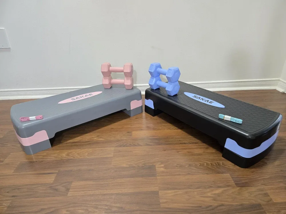 Adjustable Aerobic Stepper Set with Dumbbells & Measuring Tape