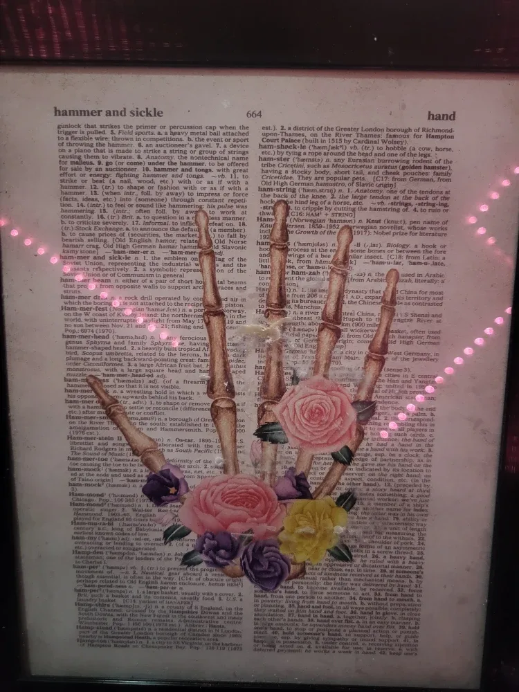 Framed Dictionary Art - Skeleton Hand & Flowers image indicator(2)