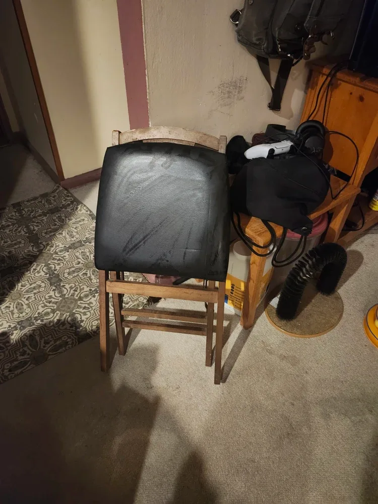 Vintage Wooden collapsible Chair with Black Seat image indicator(2)
