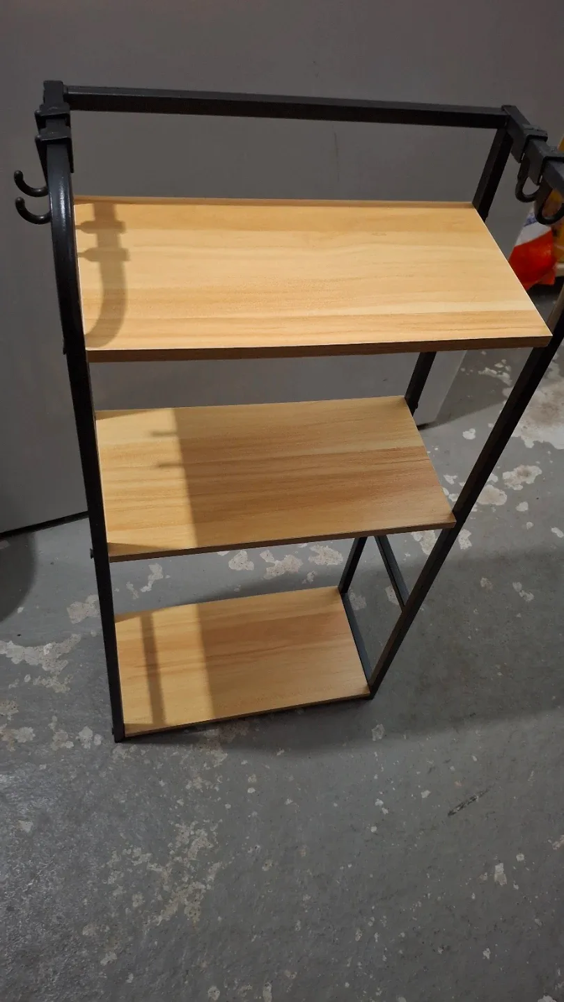 3-Tier Shelf Unit - Black Metal & Wood image indicator(4)