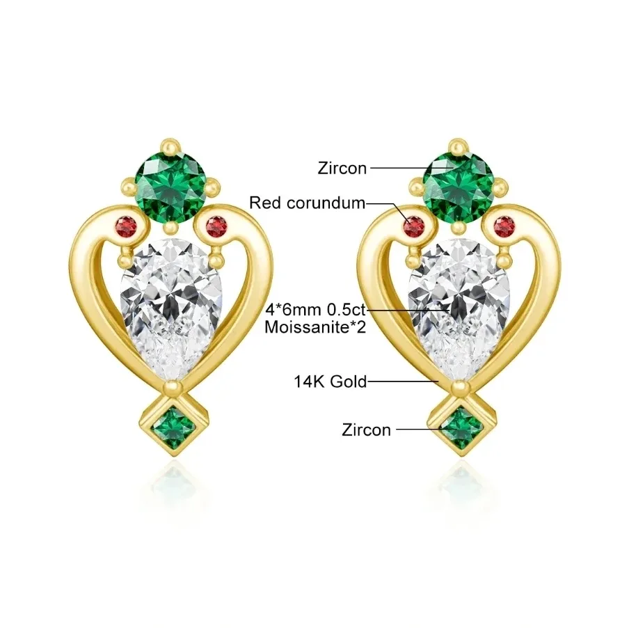 Gold Heart Earrings with Zircon & Corundum image indicator(7)