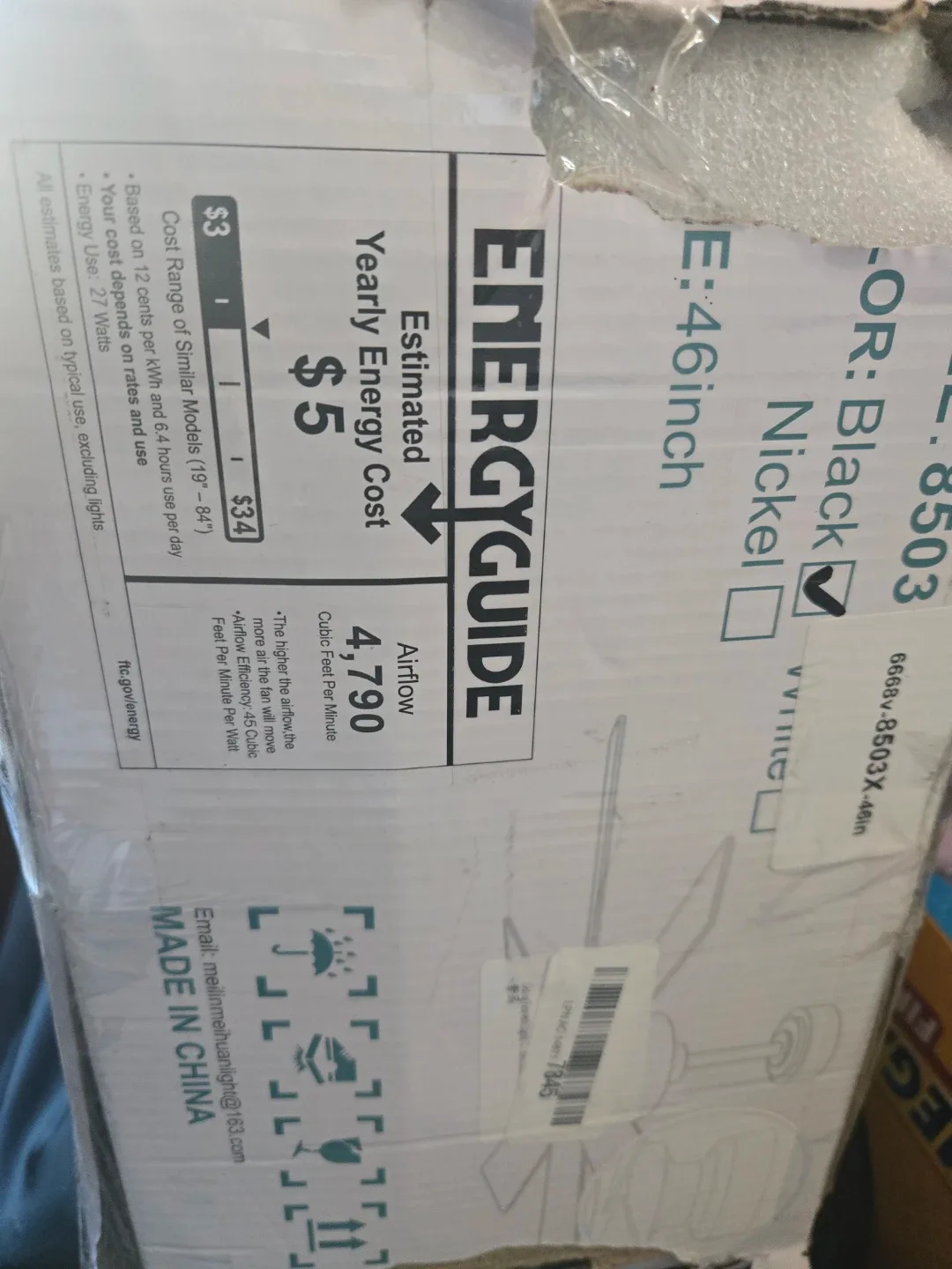 46-inch Ceiling Fan - Black/Nickel Finish